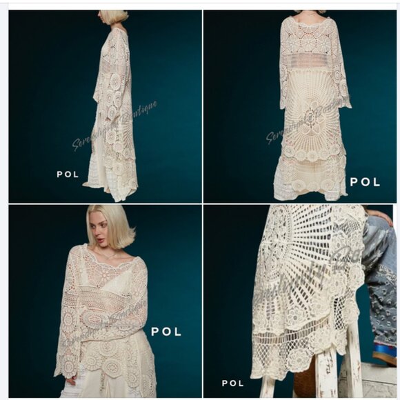 POL Tops - POL Bohemian Victorian Floor Length Hi Low Semi Sheer Crochet Oversized Top